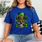Irish Skull Shamrock Leprechaun St Patricks Day T-Shirt Edgy Men Biker Tee