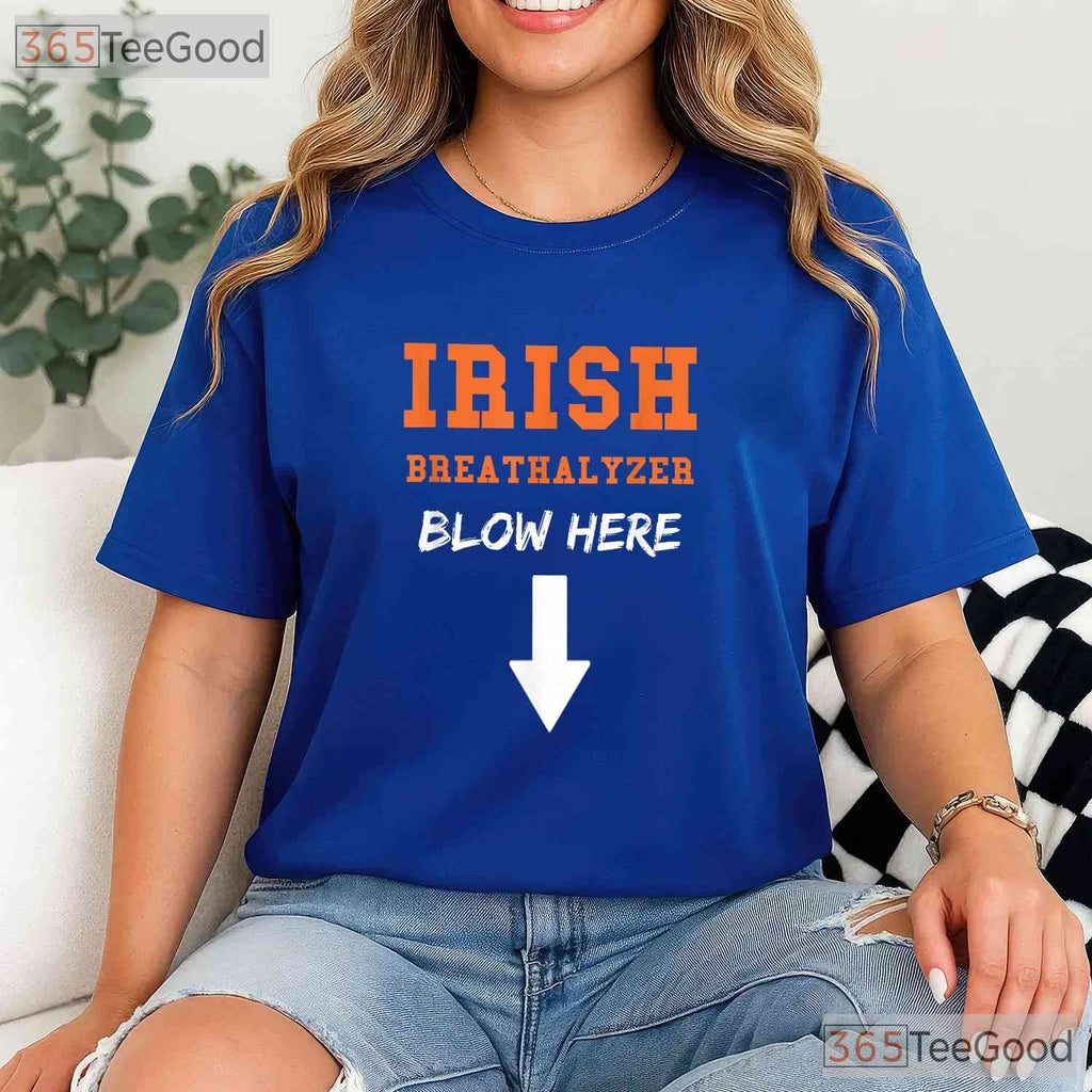 Dirty Irish Breathalyzer St Patricks Day T-Shirt Funny Adult Humor Blow Tee