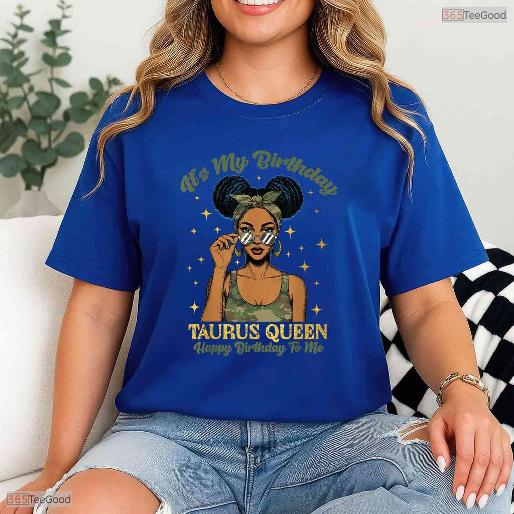 Camo Black Woman Afro Taurus Queen T-Shirt- Unique May Birthday Shirt Gift Idea