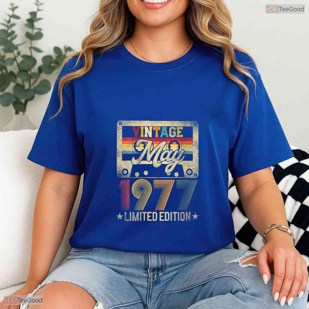 Vintage 1977 Limited Edition V-Neck T-Shirt- Unique May Birthday Shirt Gift Idea