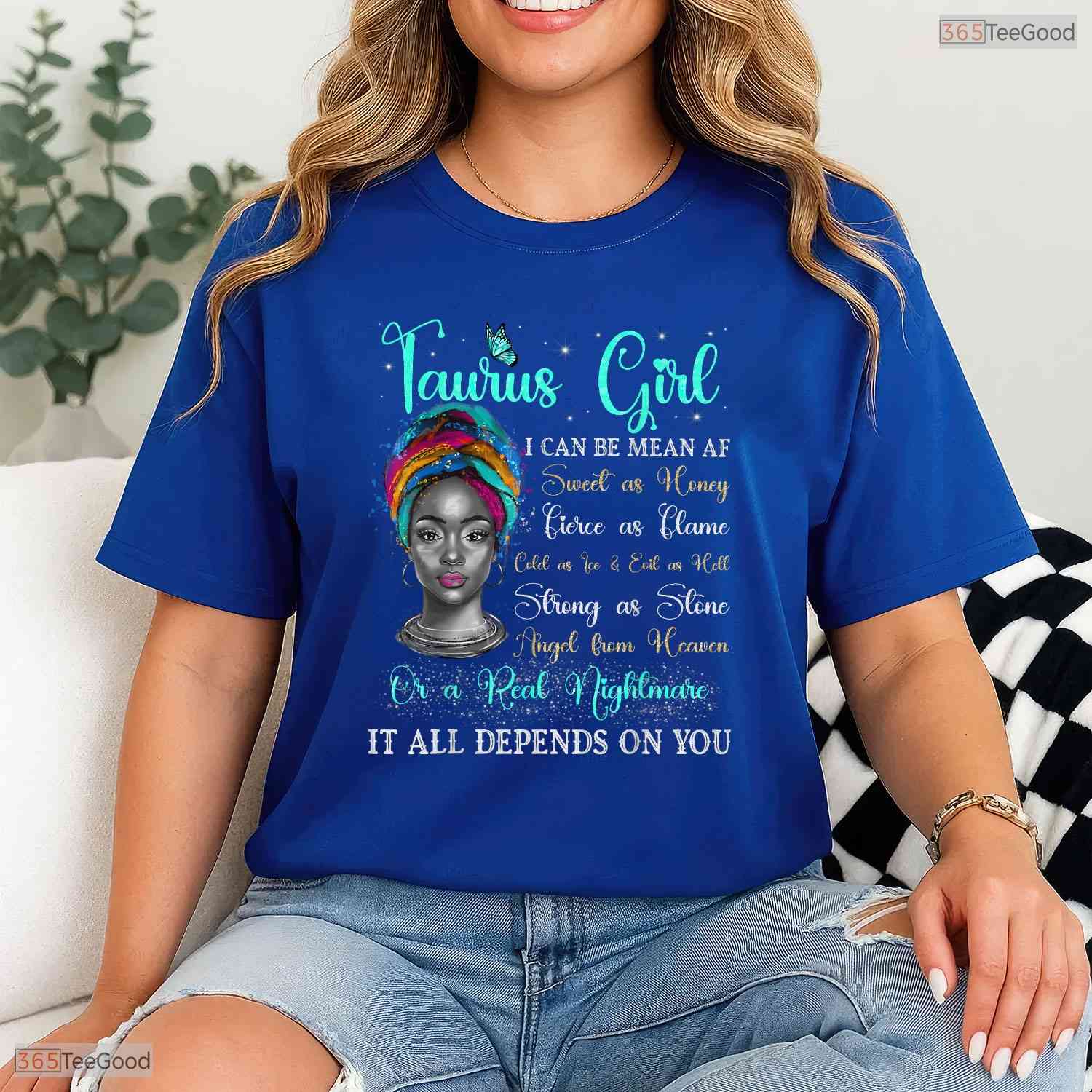 Fierce Black Queen Afro Woman Taurus Girl Zodiac May Birthday T-Shirt For Her