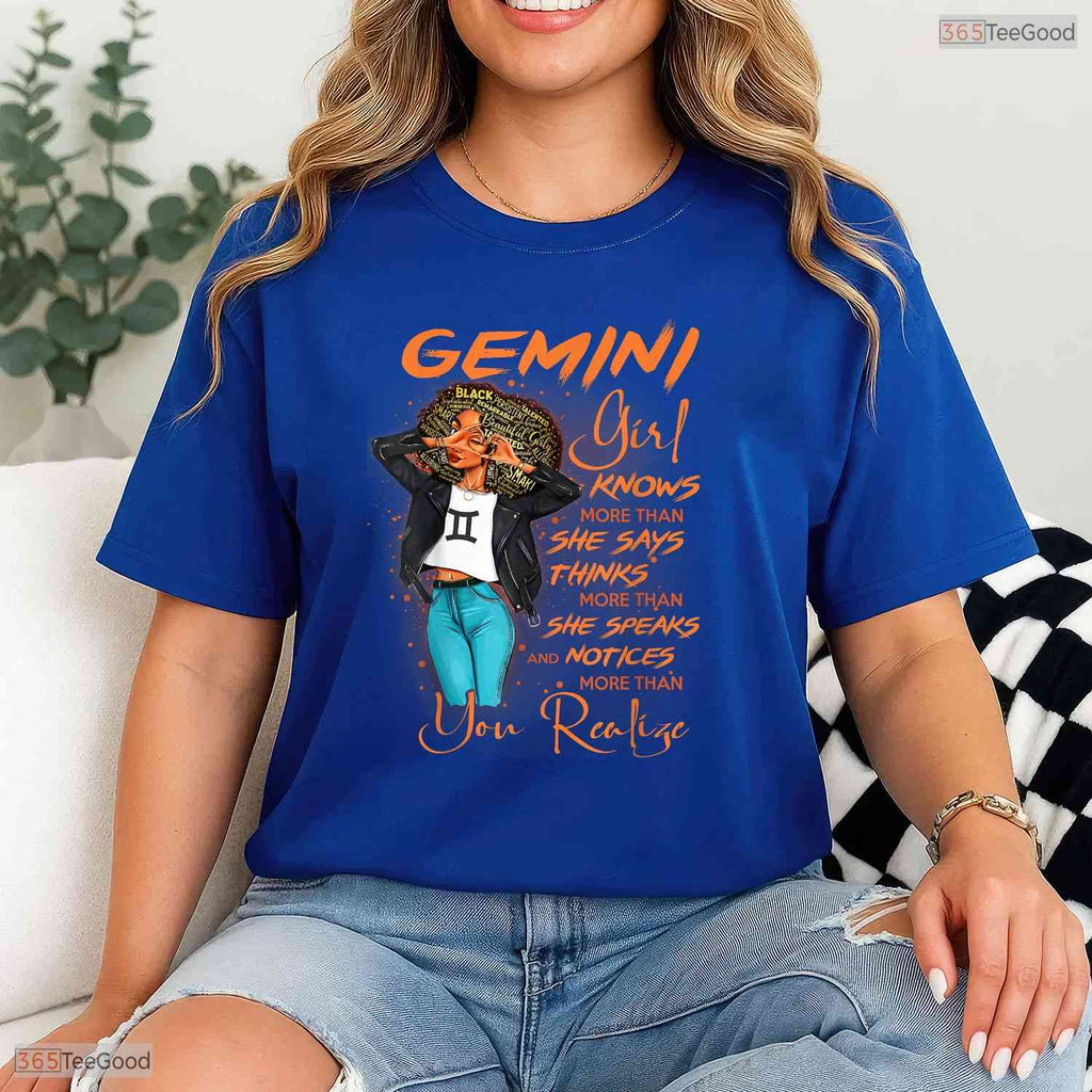 Smart Gemini Girl Knows More Than She Says Black Women's May Birthday T-Shirt Gift