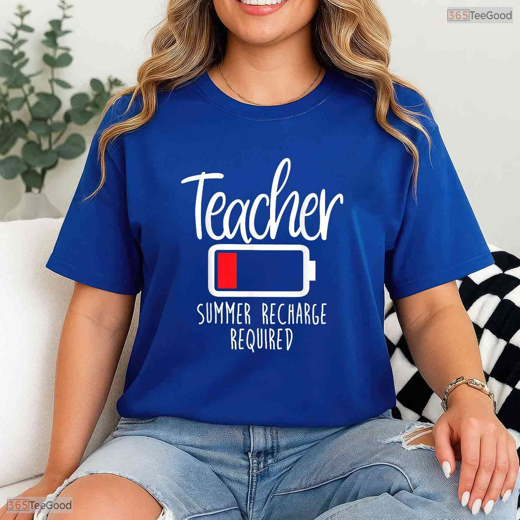 Summer Recharge Required Funny Teacher T-Shirt- Women's May Birthday Shirt