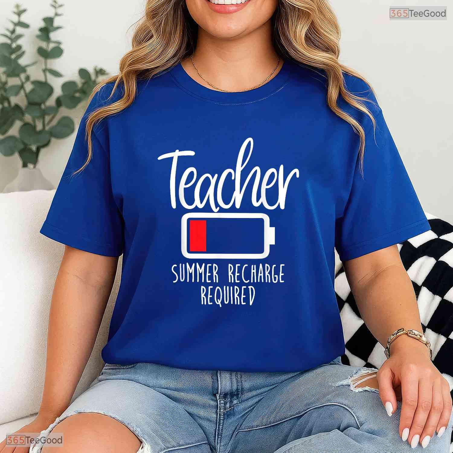 Summer Recharge Required Funny Teacher T-Shirt- Women's May Birthday Shirt