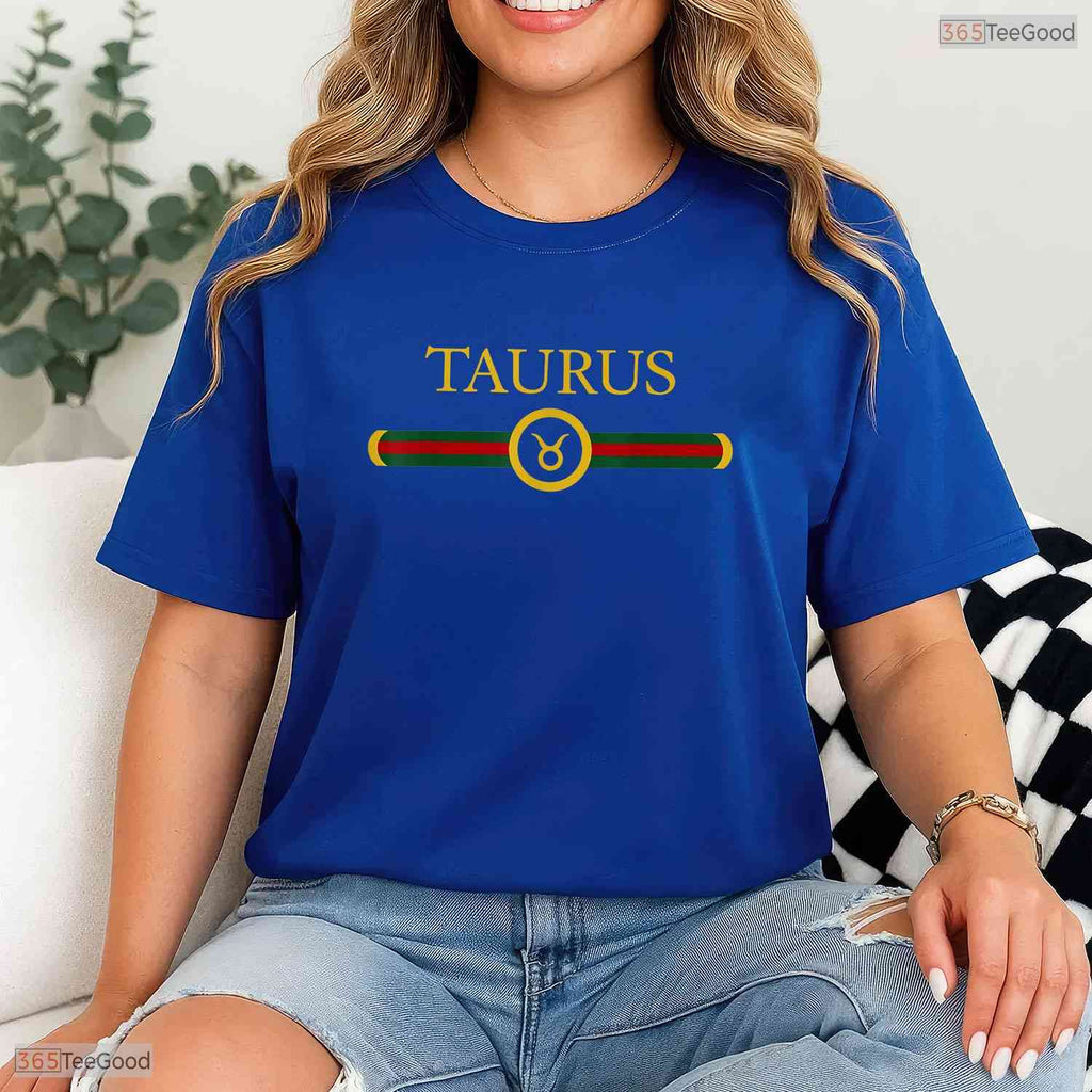 Graphic Art Taurus Zodiac Sign T-Shirt- Unique May Birthday Apparel For Her