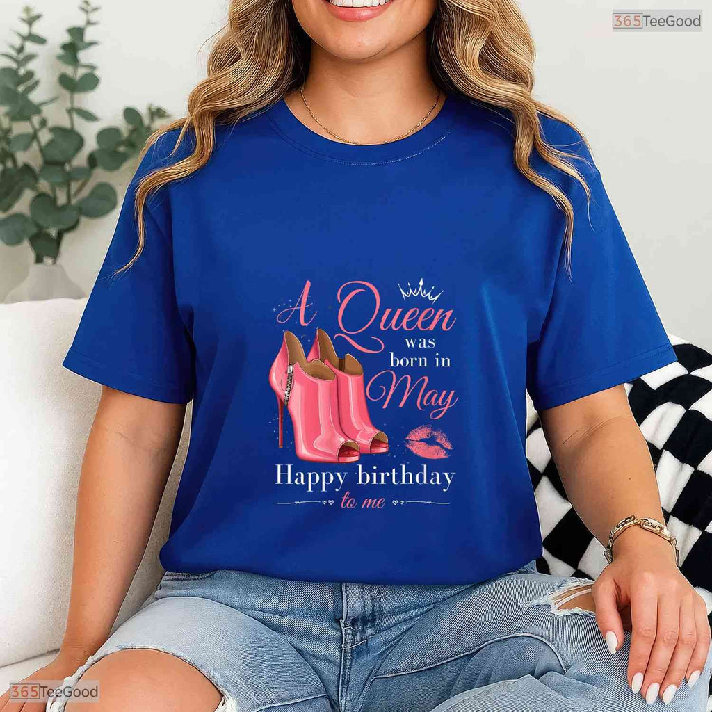 V-Neck A Queen Was Born In May T-Shirt- Unique May Birthday Apparel For Her