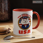USA 250th Anniversary Patriotic White Cat Ceramic Accent Mug For American Cat Lovers