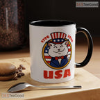 USA 250th Anniversary Patriotic White Cat Ceramic Accent Mug For American Cat Lovers