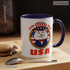USA 250th Anniversary Patriotic White Cat Ceramic Accent Mug For American Cat Lovers