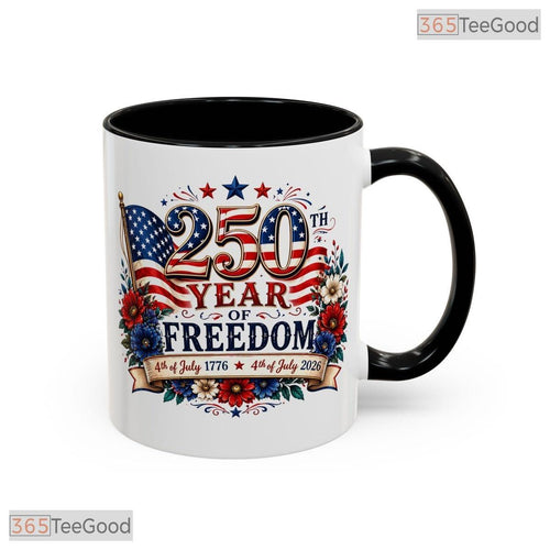 250 Year Of Freedom 4th July American Flag Floral Two Tone Premium Ceramic Accent Mug