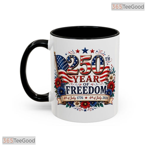250 Year Of Freedom 4th July American Flag Floral Two Tone Premium Ceramic Accent Mug