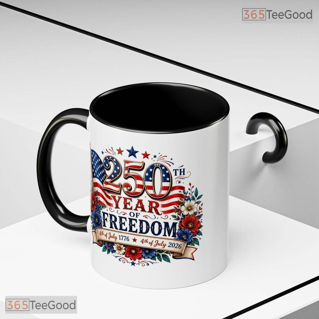 250 Year Of Freedom 4th July American Flag Floral Two Tone Premium Ceramic Accent Mug