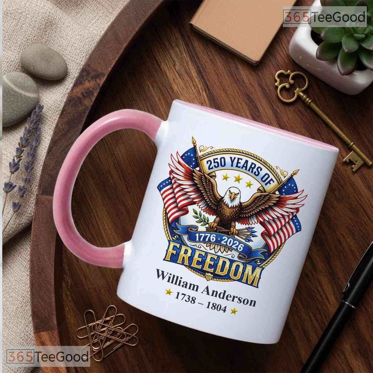 Personalized 250 Years of Freedom Mug - Custom Patriot Ancestry Ceramic Accent Mug