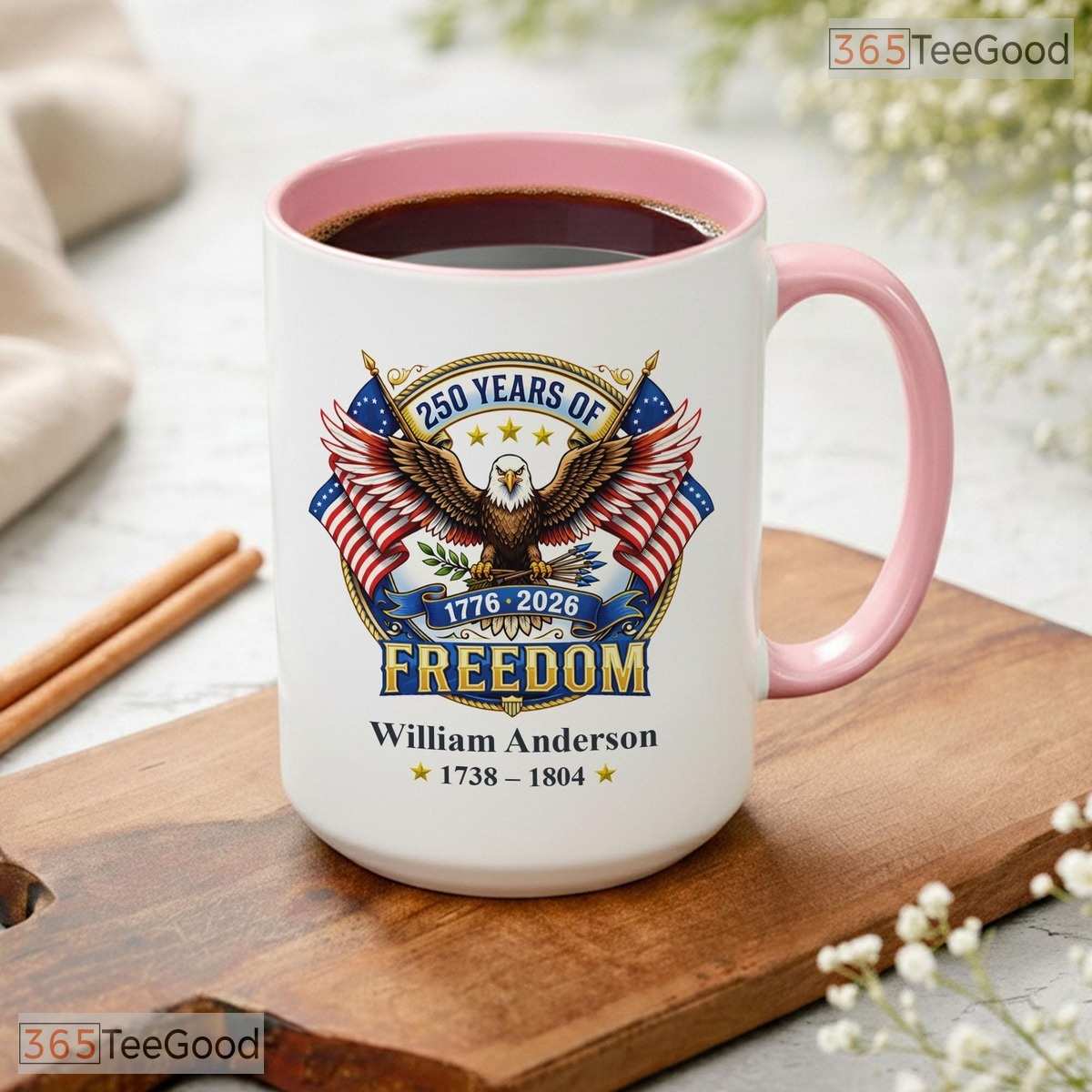 Personalized 250 Years of Freedom Mug - Custom Patriot Ancestry Ceramic Accent Mug