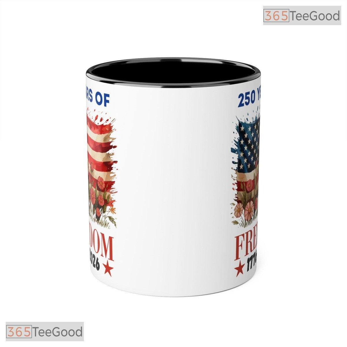 250 Years of Freedom Flag Floral Mug - Patriotic 1776-2026 US Anniversary Accent Mug