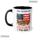 250 Years of Freedom Flag Floral Mug - Patriotic 1776-2026 US Anniversary Accent Mug