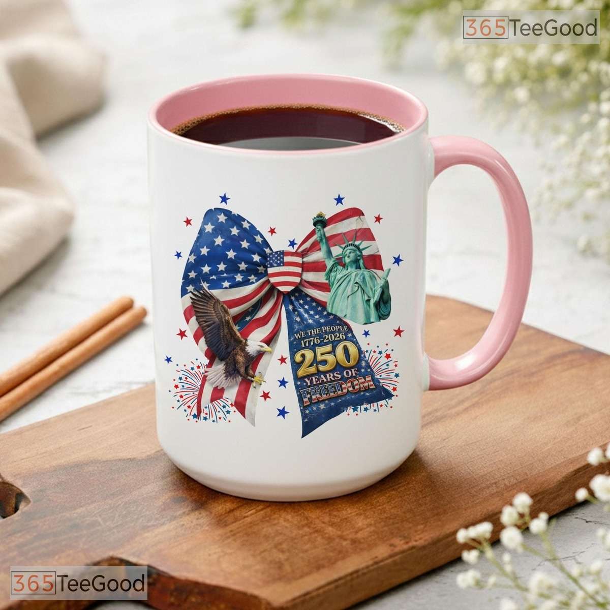 250 Years of Freedom Mug - Patriotic Eagle USA 250th Anniversary Ceramic Accent Mug