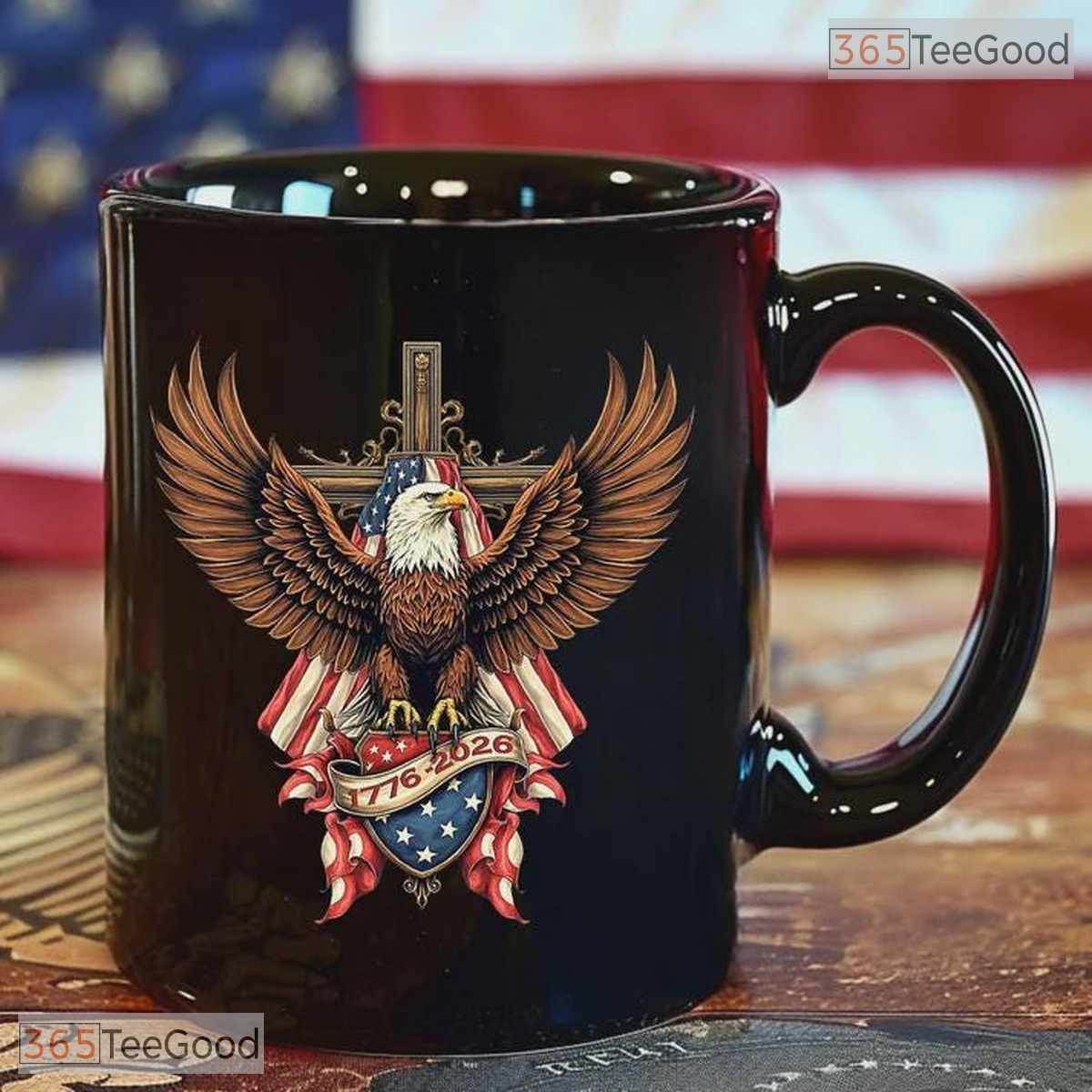 250 Years USA Anniversary Patriotic Eagle US Flag 1776 2026 Two Tone Ceramic Accent Mug