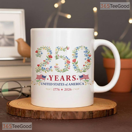 250 Years USA Mug - Floral Patriotic America 1776-2026 Anniversary Ceramic Accent Mug