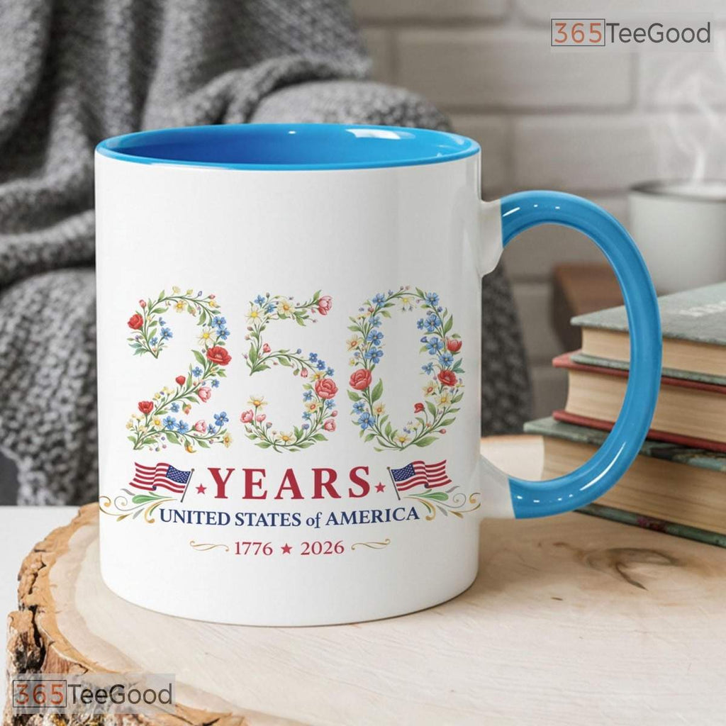 250 Years USA Mug - Floral Patriotic America 1776-2026 Anniversary Ceramic Accent Mug