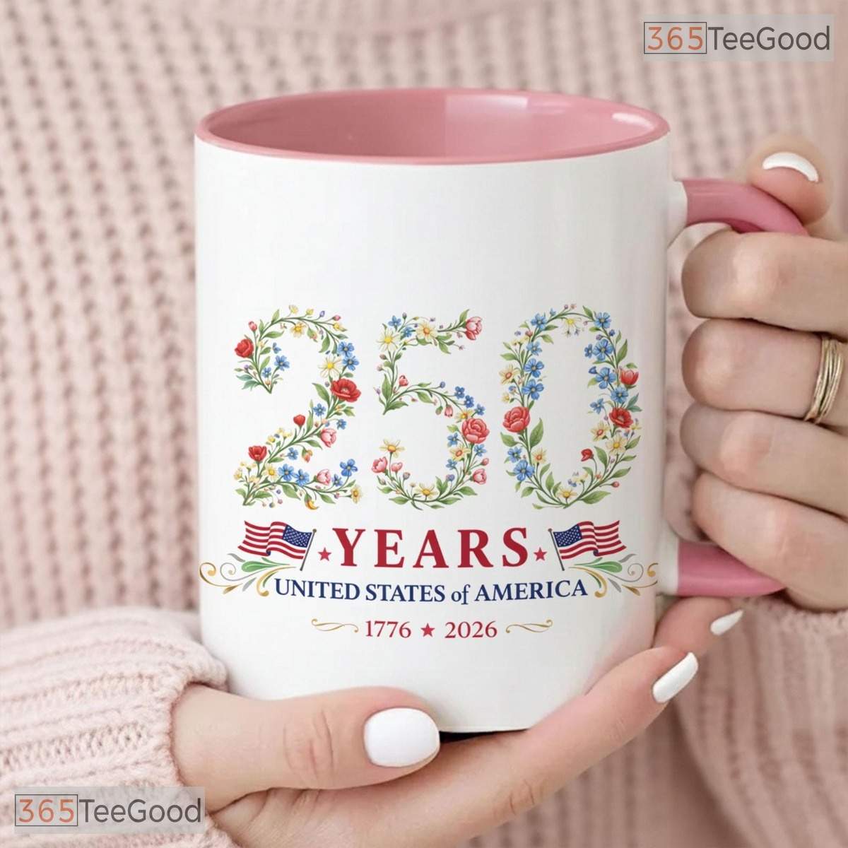 250 Years USA Mug - Floral Patriotic America 1776-2026 Anniversary Ceramic Accent Mug