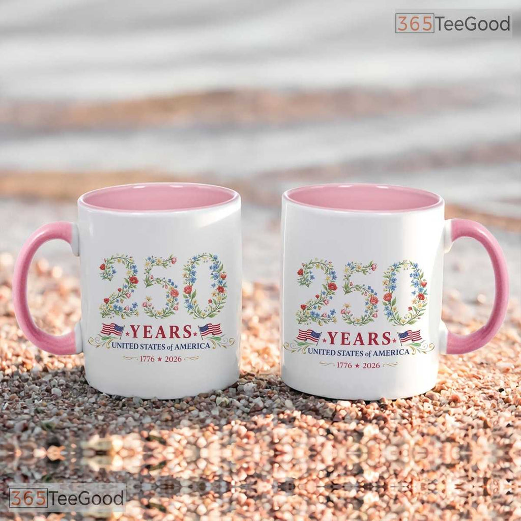 250 Years USA Mug - Floral Patriotic America 1776-2026 Anniversary Ceramic Accent Mug