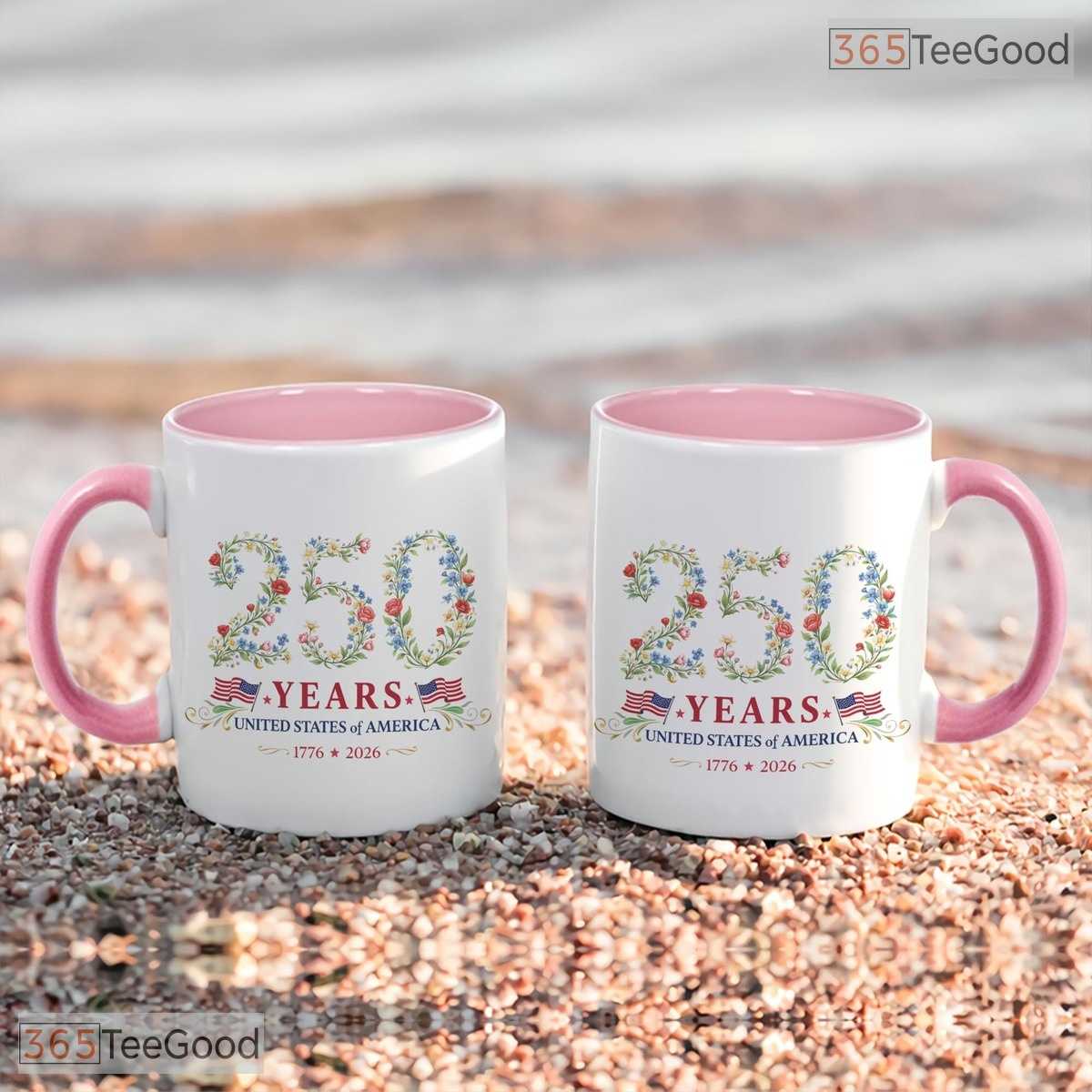 250 Years USA Mug - Floral Patriotic America 1776-2026 Anniversary Ceramic Accent Mug