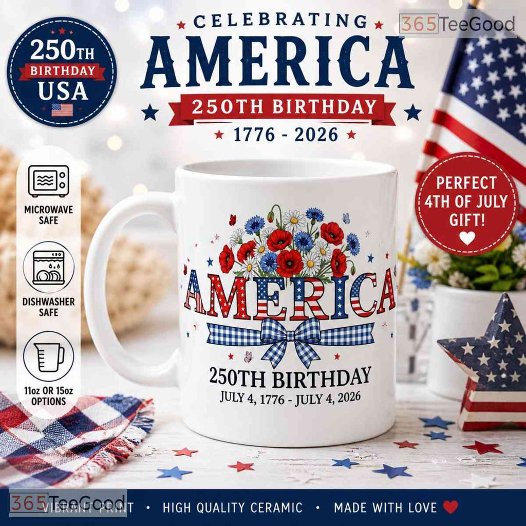 4th Of July Patriotic America 250th Birthday Red White Blue Ceramic Accent Coffee Mug