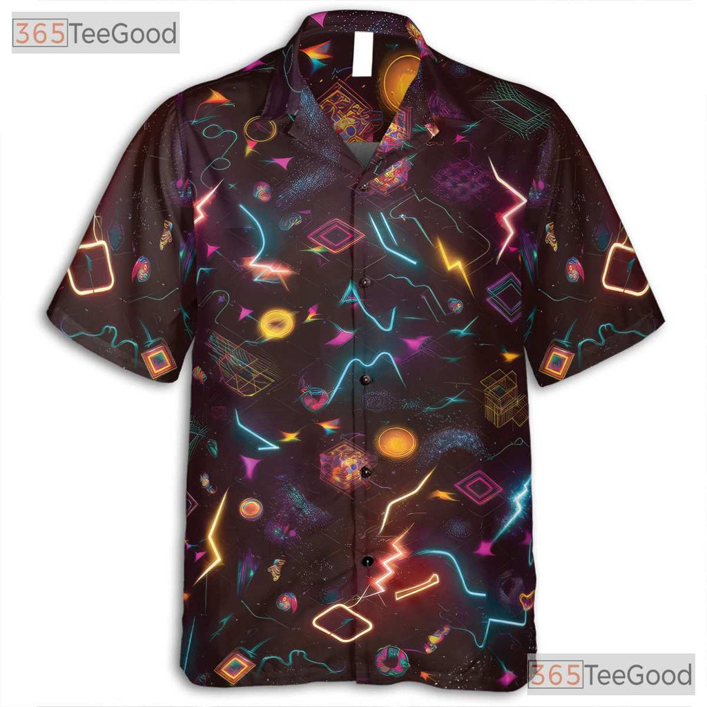 80s Geometric Neon Retro Vaporwave Hawaiian Shirt Unisex Festival Beach