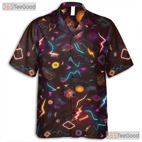 80s Geometric Neon Retro Vaporwave Hawaiian Shirt Unisex Festival Beach