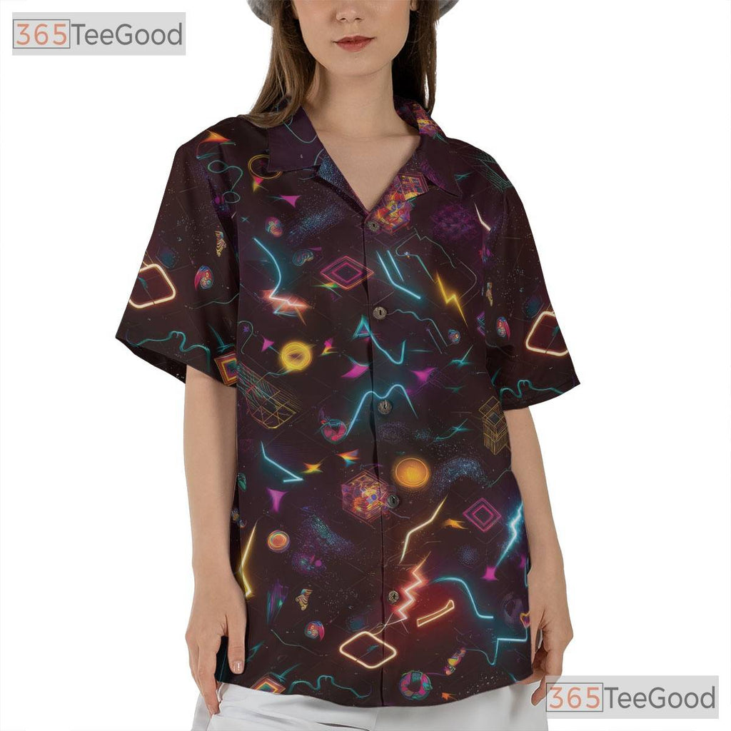 80s Geometric Neon Retro Vaporwave Hawaiian Shirt Unisex Festival Beach
