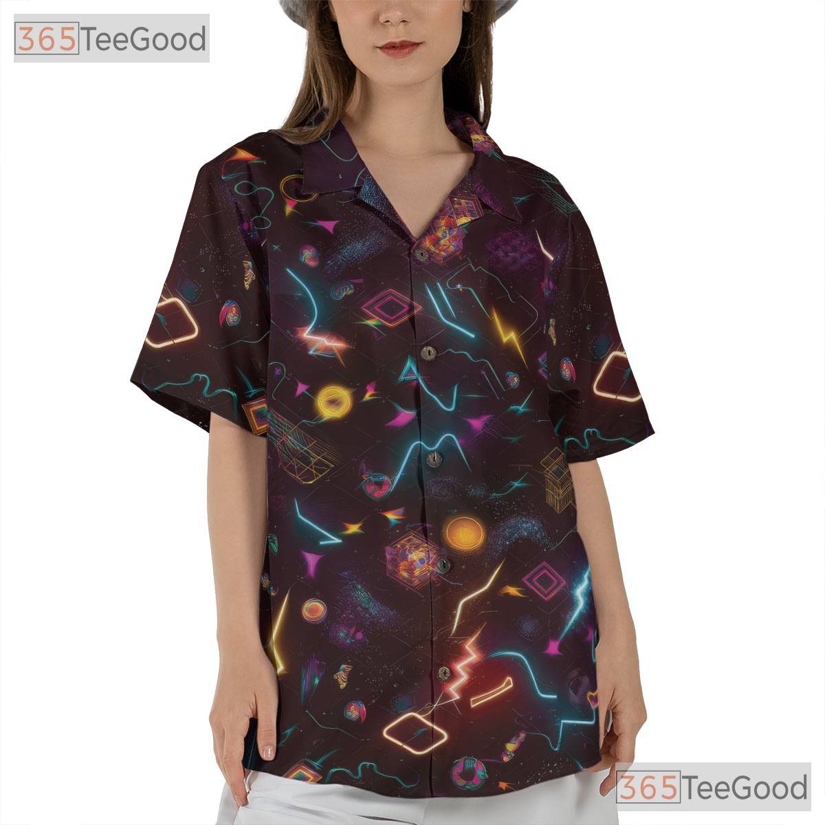80s Geometric Neon Retro Vaporwave Hawaiian Shirt Unisex Festival Beach