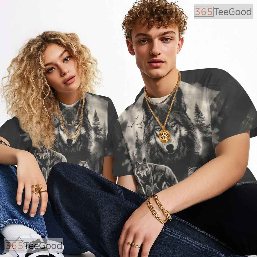 Majestic Wild Wolf Graphic Art 3D Pattern Printed Casual Unisex Tee Shirt Styles