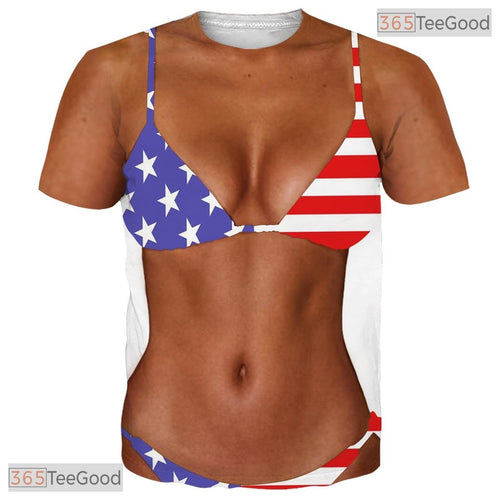 American Flag Fake Abs Muscle Chest 3D Printed Novelty Unisex Tee Shirt Styles