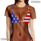 American Flag Fake Abs Muscle Chest 3D Printed Novelty Unisex Tee Shirt Styles