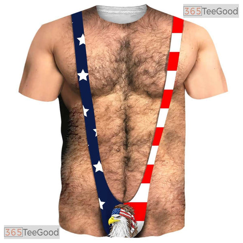 American Flag Fake Abs Muscle Chest Costume 3D Printed Novelty Unisex T-Shirt