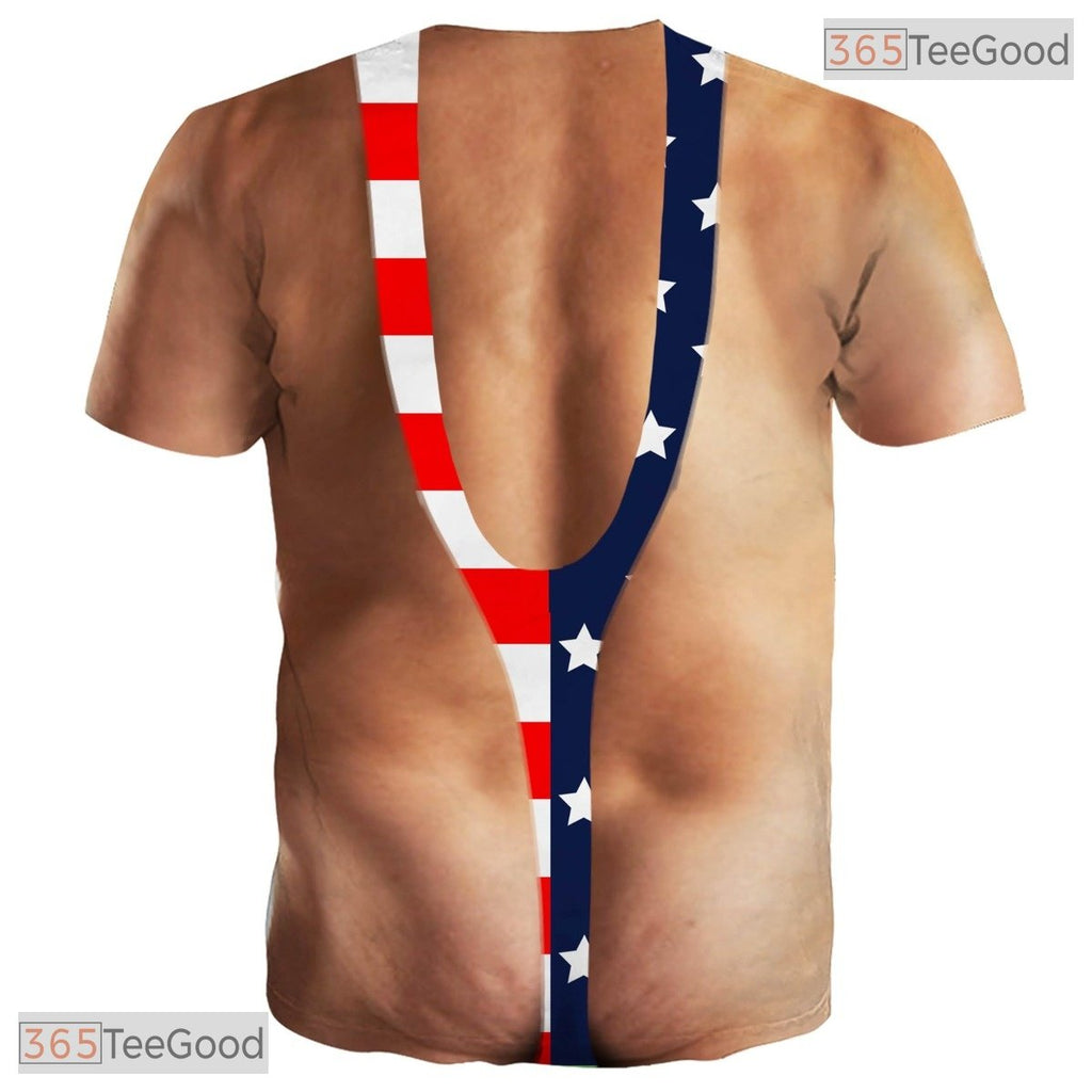 American Flag Fake Abs Muscle Chest Costume 3D Printed Novelty Unisex T-Shirt