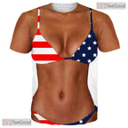 Patriotic USA Fake Abs Muscle Chest Costume 3D Printed Novelty Unisex Tee Shirt Tops