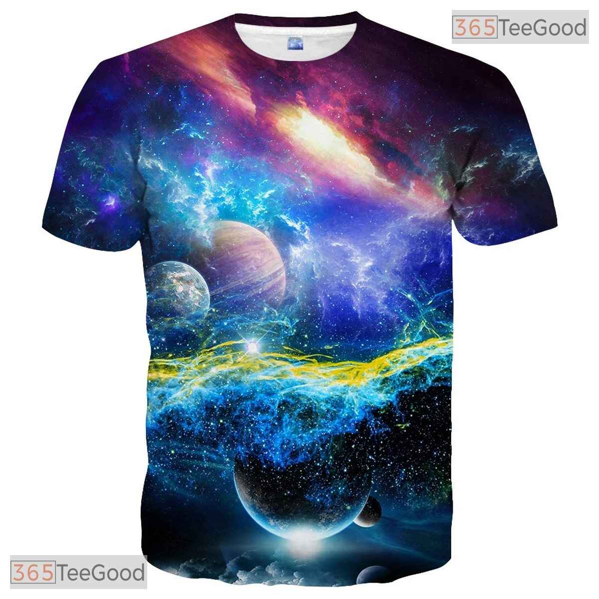 Deep Blue Galaxy Starry Space Graphic 3D Printed Casual Unisex T-Shirt Apparel