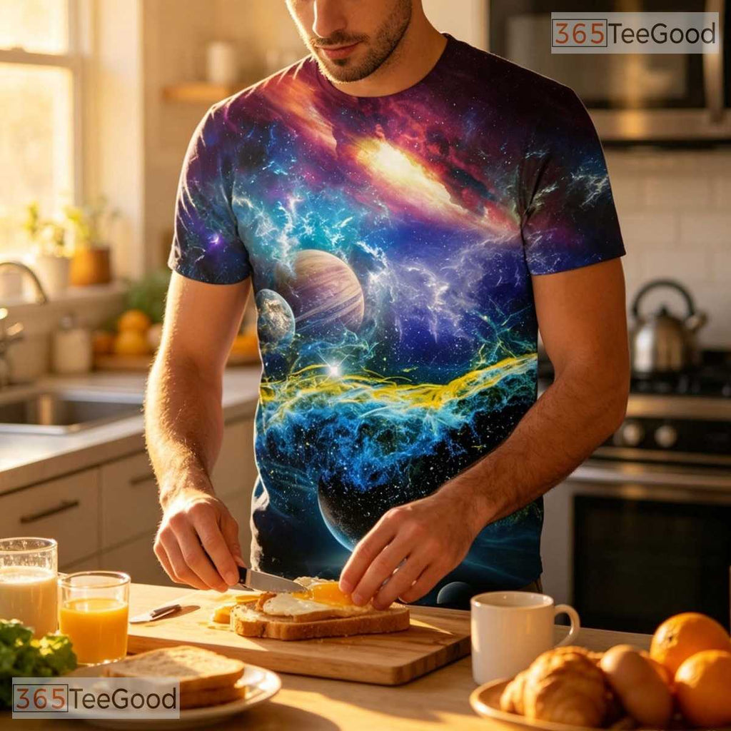 Deep Blue Galaxy Starry Space Graphic 3D Printed Casual Unisex T-Shirt Apparel