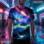 Deep Blue Galaxy Starry Space Graphic 3D Printed Casual Unisex T-Shirt Apparel