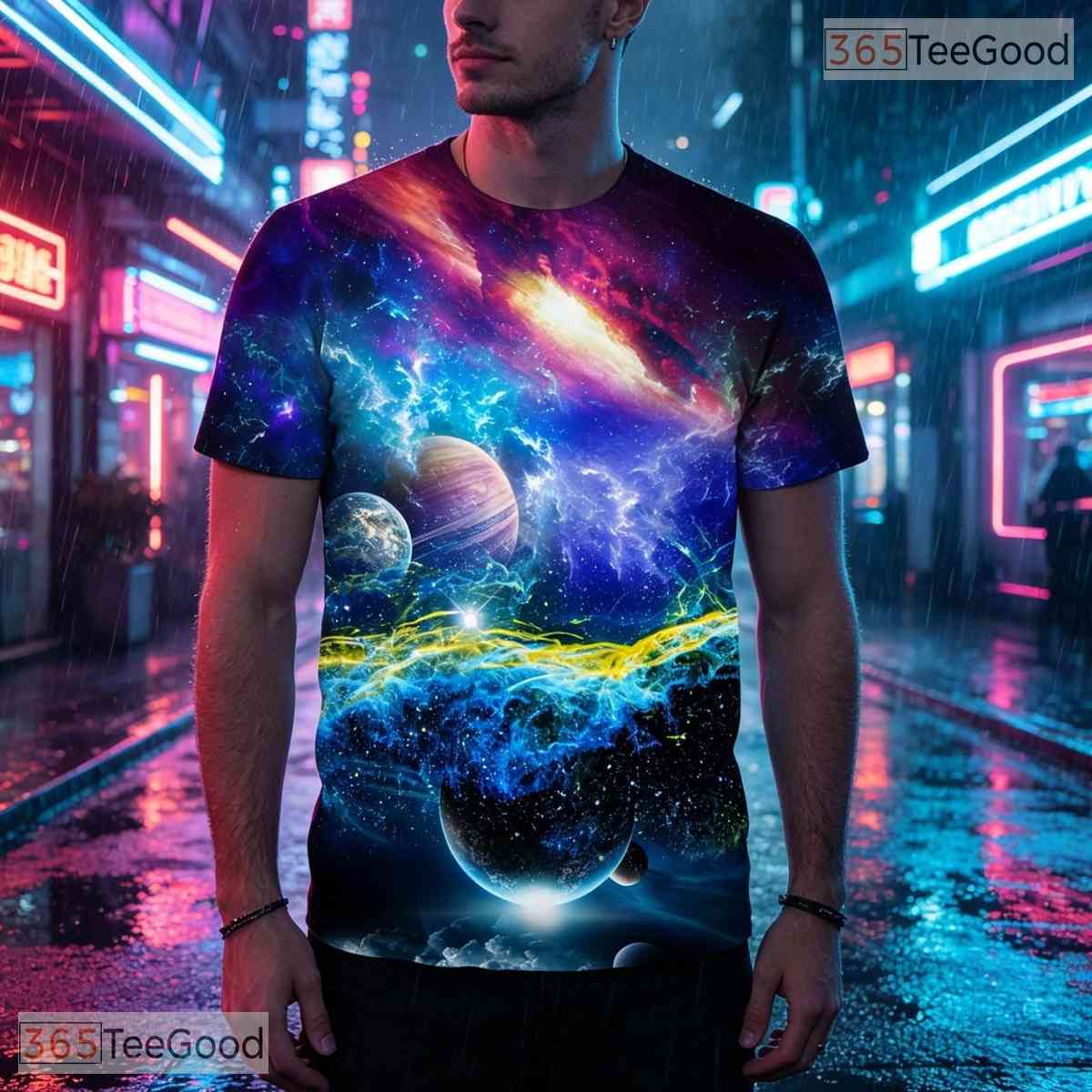 Deep Blue Galaxy Starry Space Graphic 3D Printed Casual Unisex T-Shirt Apparel