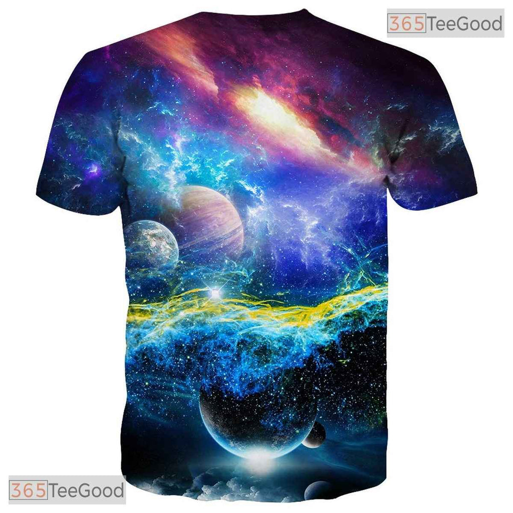 Deep Blue Galaxy Starry Space Graphic 3D Printed Casual Unisex T-Shirt Apparel