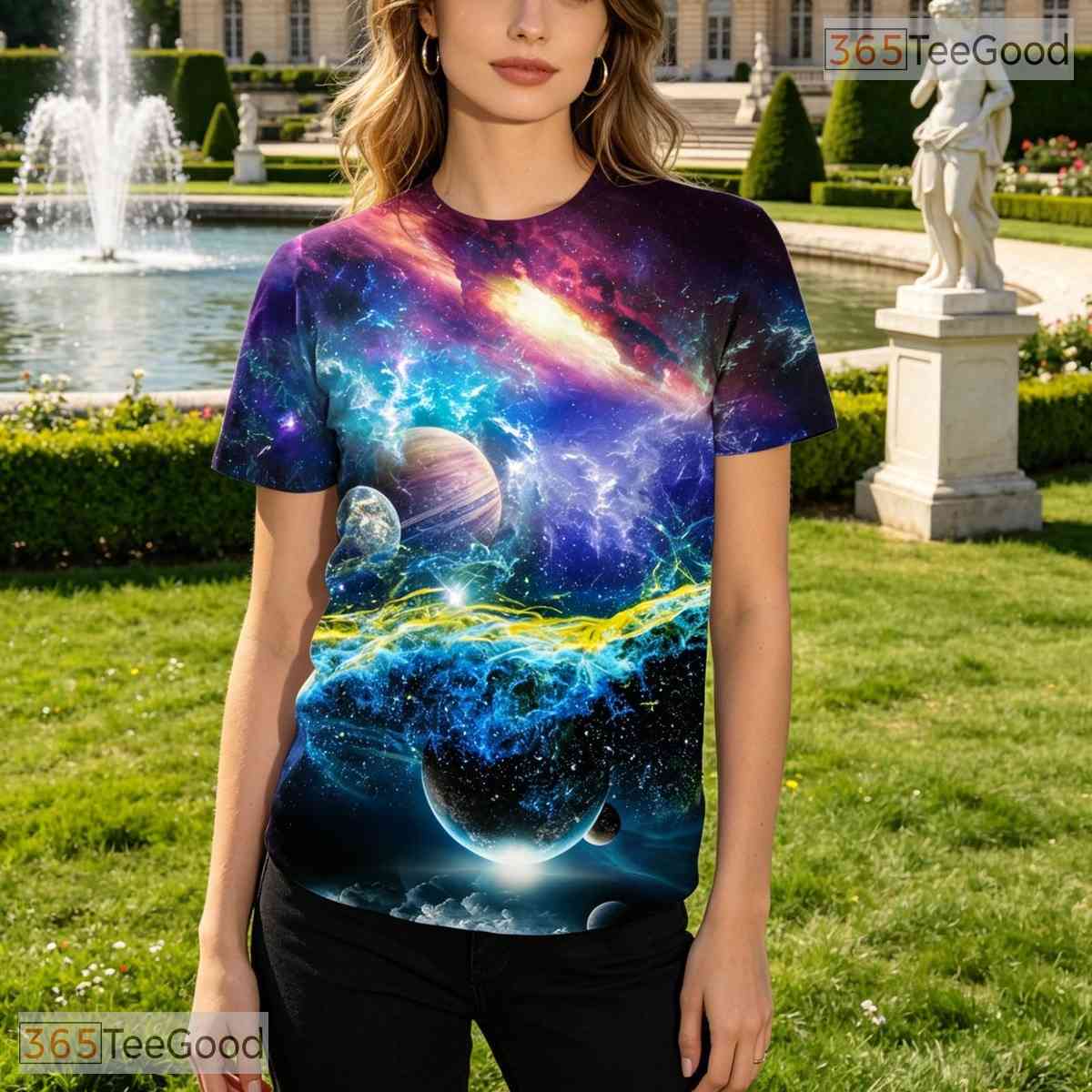 Deep Blue Galaxy Starry Space Graphic 3D Printed Casual Unisex T-Shirt Apparel