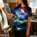 Deep Blue Galaxy Starry Space Graphic 3D Printed Casual Unisex T-Shirt Apparel