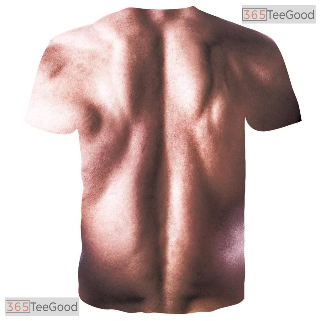 Beige Fake Abs Muscle Chest Funny 3D Graphic Printed Casual Unisex Tee Shirt