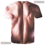 Beige Fake Abs Muscle Chest Funny 3D Graphic Printed Casual Unisex Tee Shirt