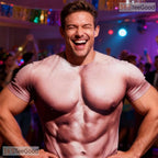 Beige Fake Abs Muscle Chest Funny 3D Graphic Printed Casual Unisex Tee Shirt