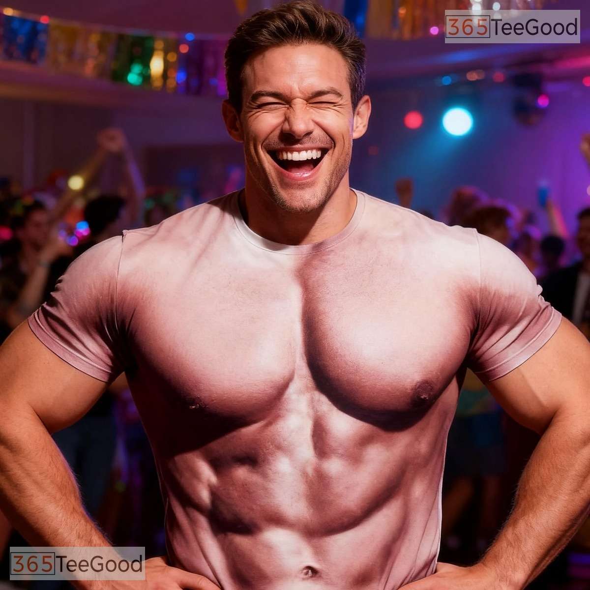 Beige Fake Abs Muscle Chest Funny 3D Graphic Printed Casual Unisex Tee Shirt