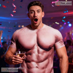 Beige Fake Abs Muscle Chest Funny 3D Graphic Printed Casual Unisex Tee Shirt